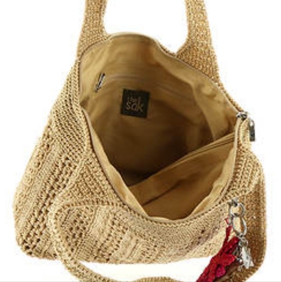 The Sak Crochet Casual Classics Large Tote Bag w/Pink Flower Charm - Picture 10 of 15